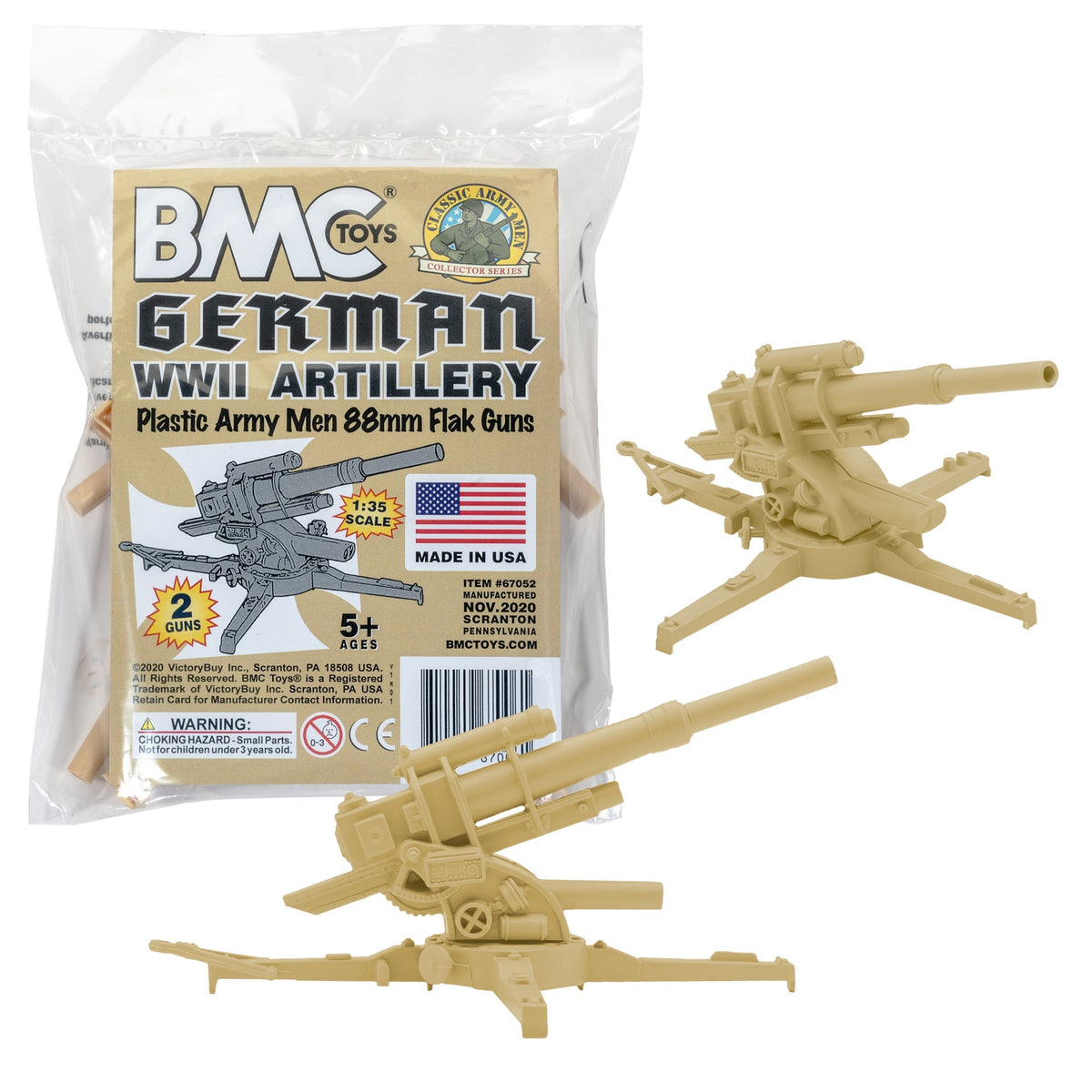 BMC Classic WW2 German 88mm Artillery Tan PLASTIC ARMY Men