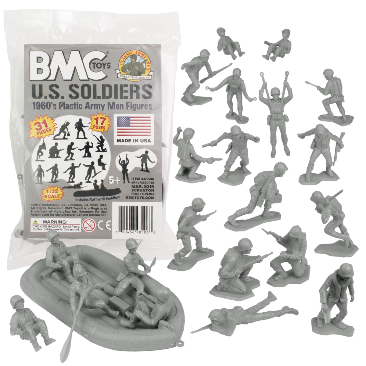 BMC Marx Plastic Army Men US Soldiers Gray WW2 Figures Made in USA
