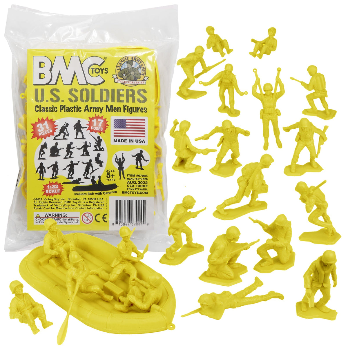 BMC Marx Plastic Army Men US Soldiers Yellow WW2 Figures Made in