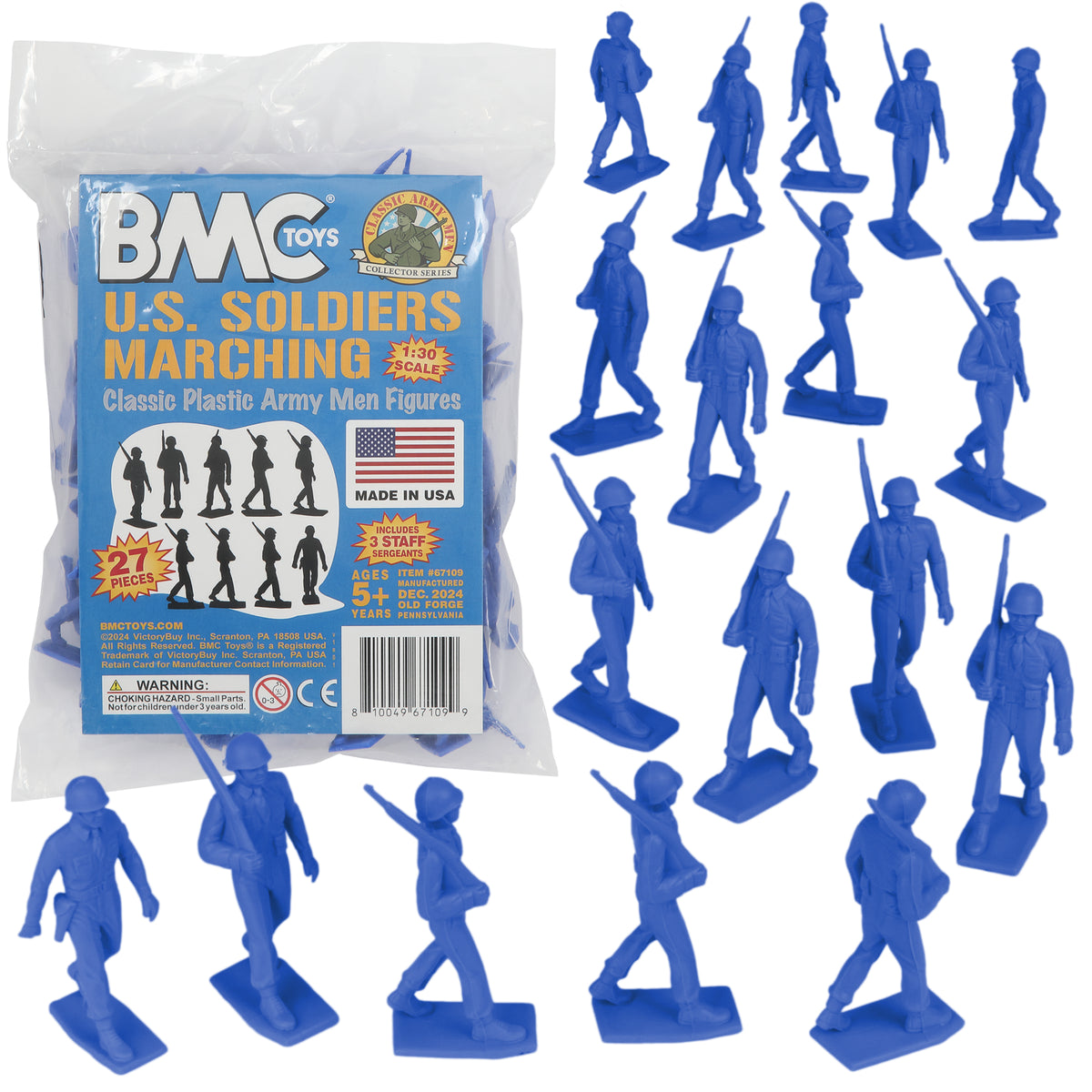 BMC Marx Plastic Army Men Marching US Soldiers - Blue 27pc Figures