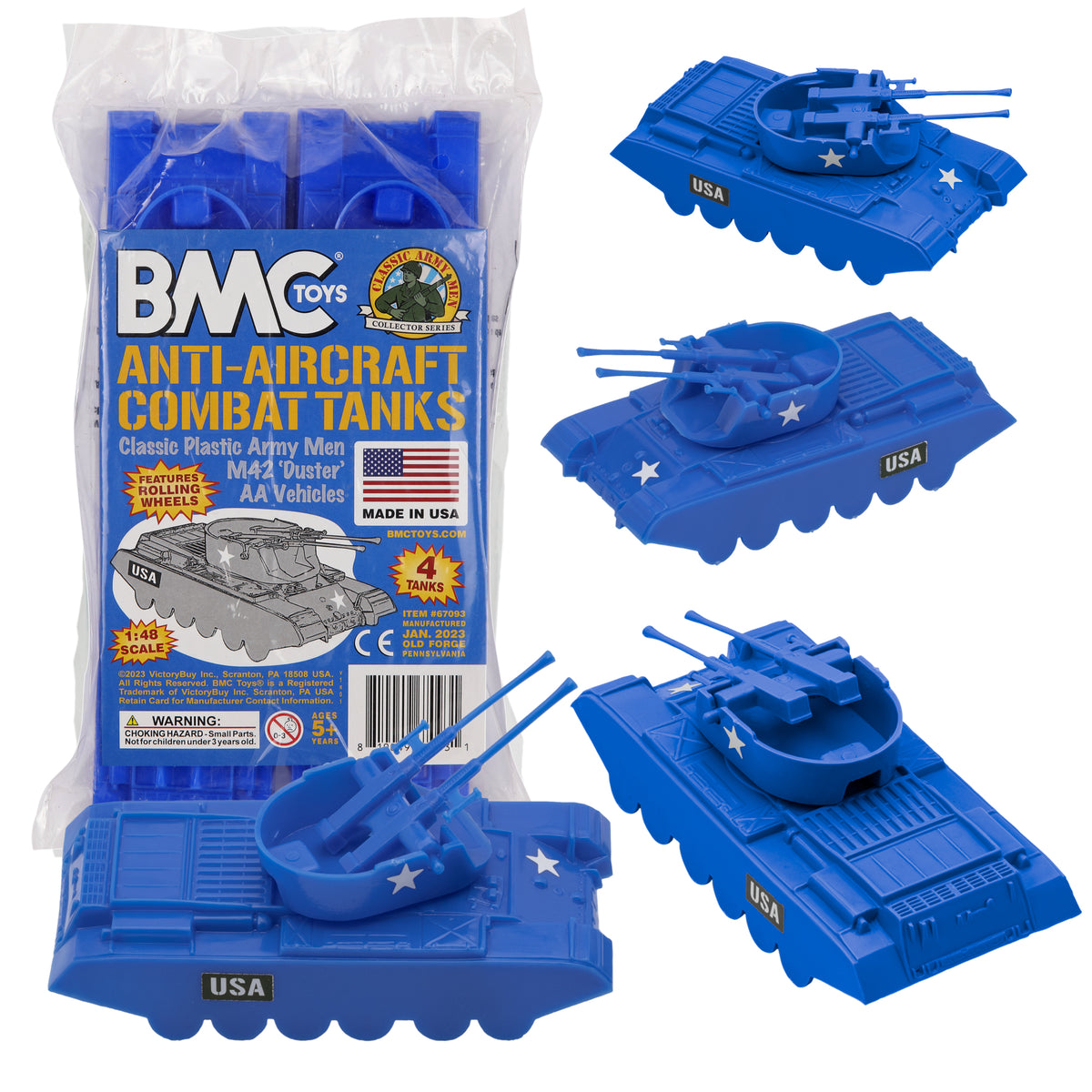 BMC Classic Anti-Aircraft Tanks Blue Plastic Army Men Vehicles