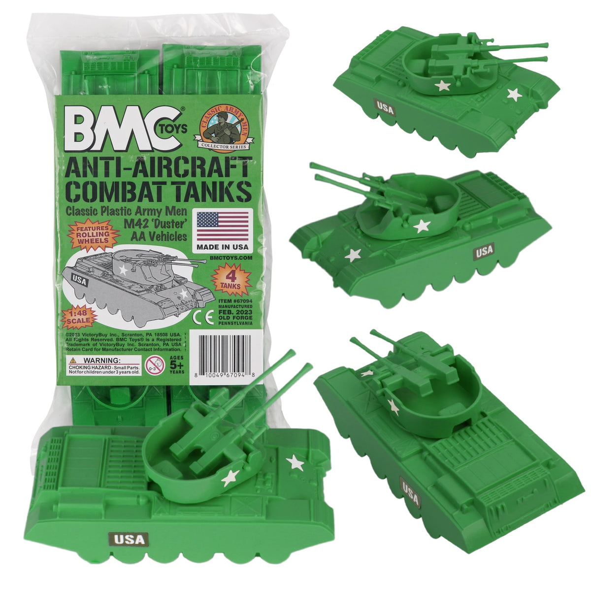 BMC Classic AntiAircraft Tanks Medium Green Plastic Army Men Vehicles