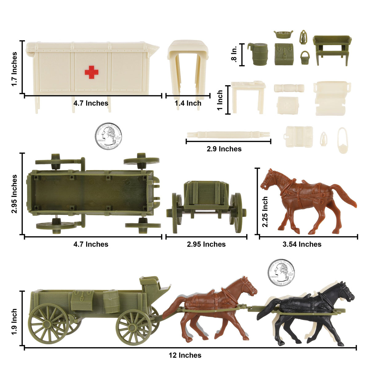 BMC CTS WW1 Ambulance Supply Wagon OD Green Square Top Horse Cart