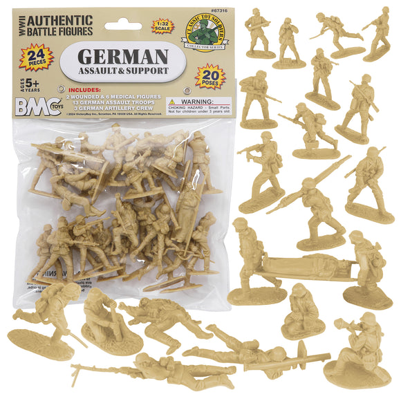 BMC Toys Classic Toy Soldiers WW2 German Assault Support Figures Tan Main
