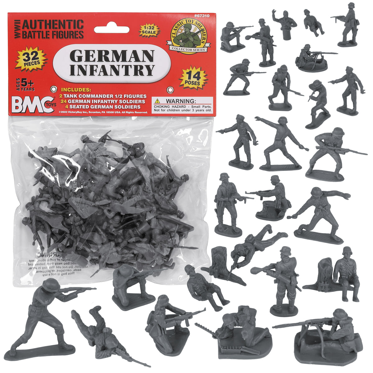 Bmc Cts Ww2 German Infantry Plastic Army Men 32pc Gray Soldier Figures Bmc Toys 9130