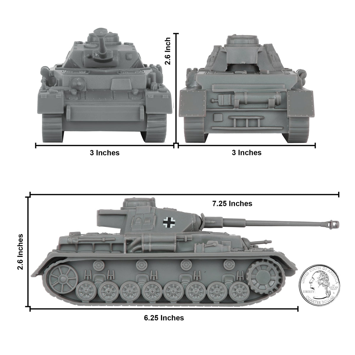 BMC Toys WW2 German Panther V Tank – 1:38 Scale Die-Cast Style Plastic Model, Charcoal Gray – 7.1" Long