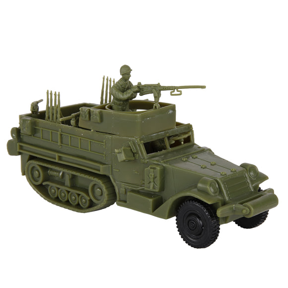BMC Toys Classic Toy Soldiers WW2 United States M3 Halftrack Vehicle OD Green Vignette