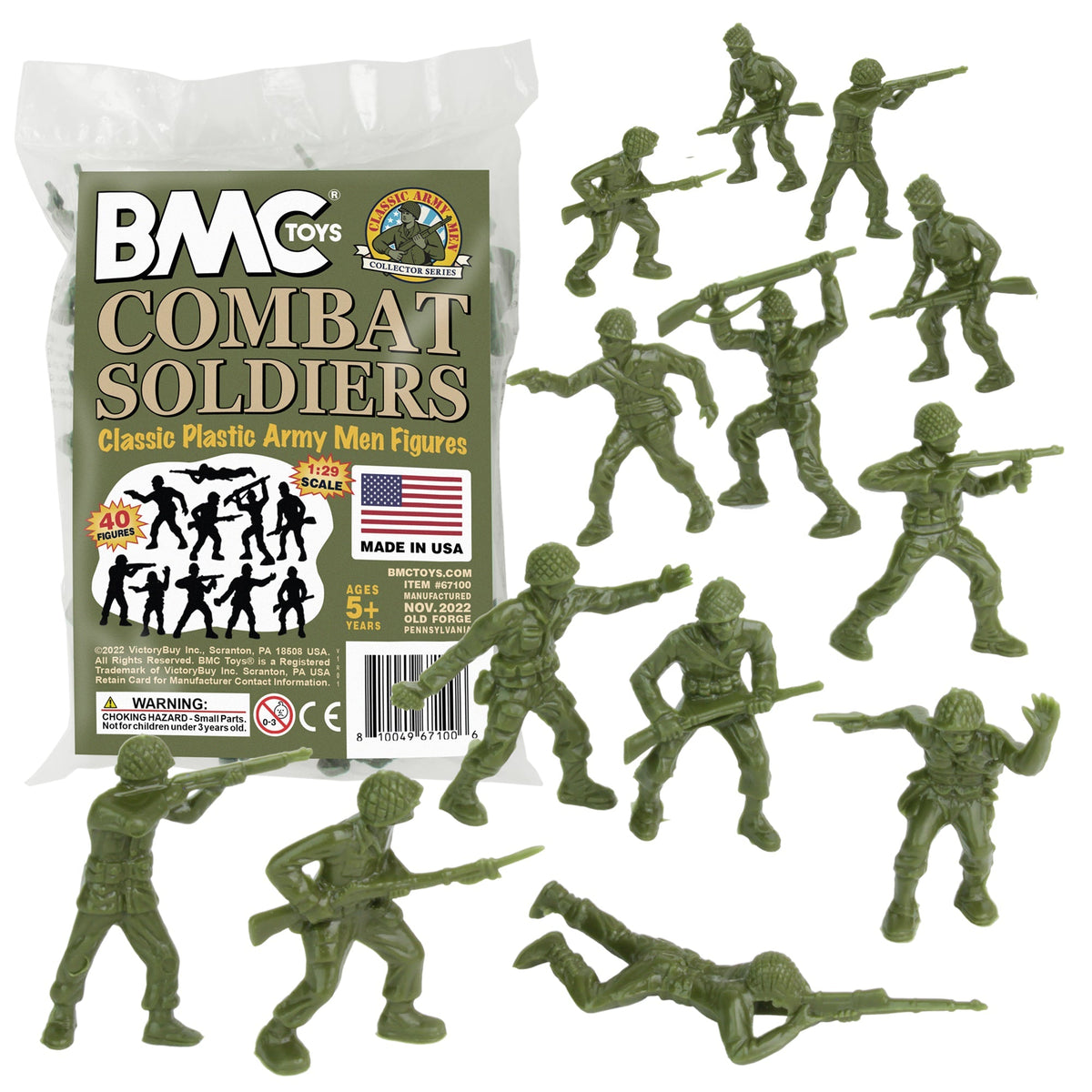 BMC Classic Green PLASTIC ARMY Men - 40pc WW2 Soldier Figures USA