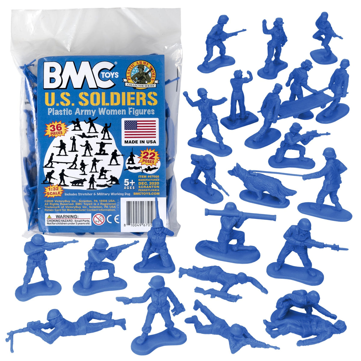 BMC PLASTIC ARMY WOMEN Blue 36pc Female Soldier Figures Made in