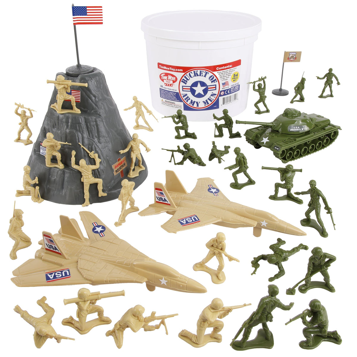 ホットトイズ 系 1/6 B-BOY ギャング ミリタリー スタンド付き TimMee BUCKET of ARMY Men - OD Green vs Tan 54pc Soldier Playset