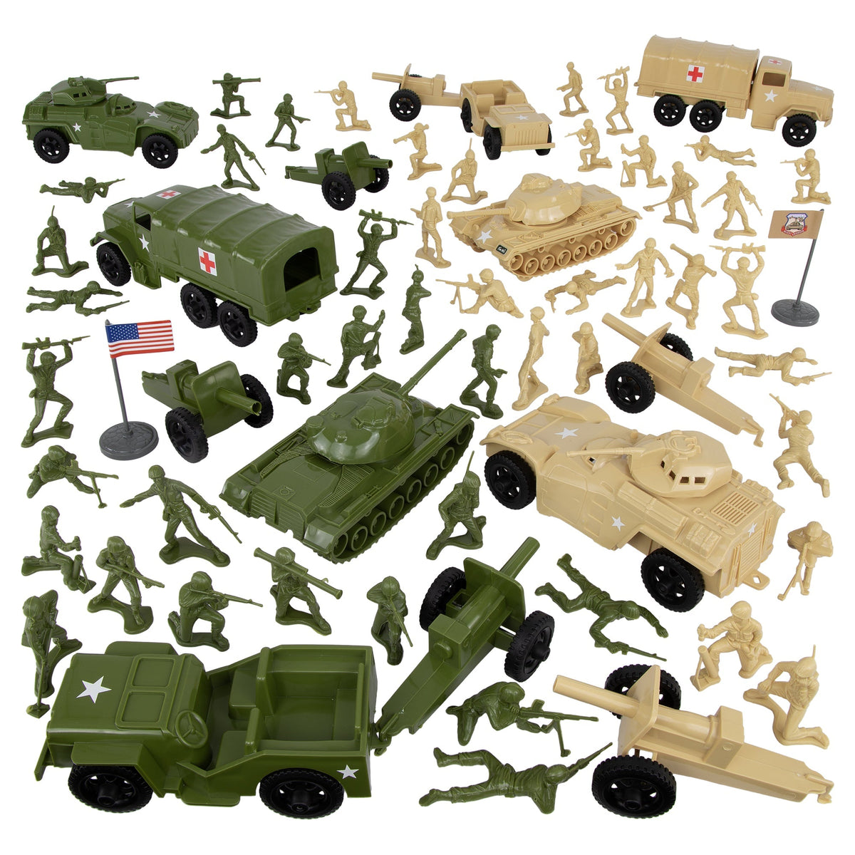 Tim Mee Combat Convoy 64pc Playset OD Green & Tan Soldiers