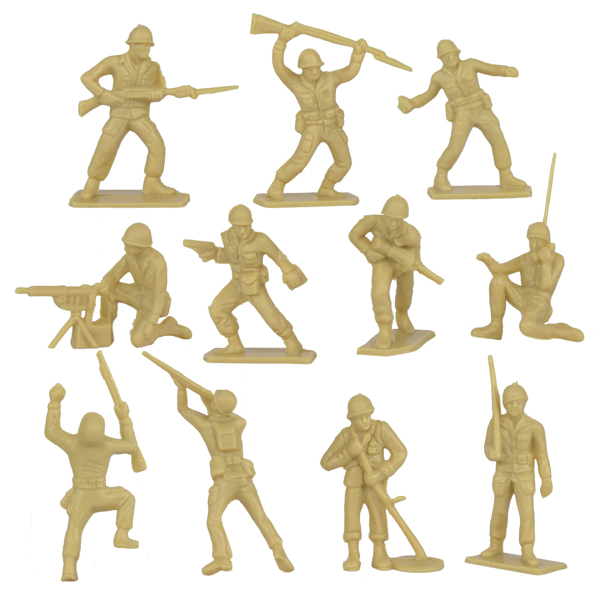 Tim Mee Toy Plastic Army Men - 28pc Tan Ww2 Soldier Figures Made In Us 