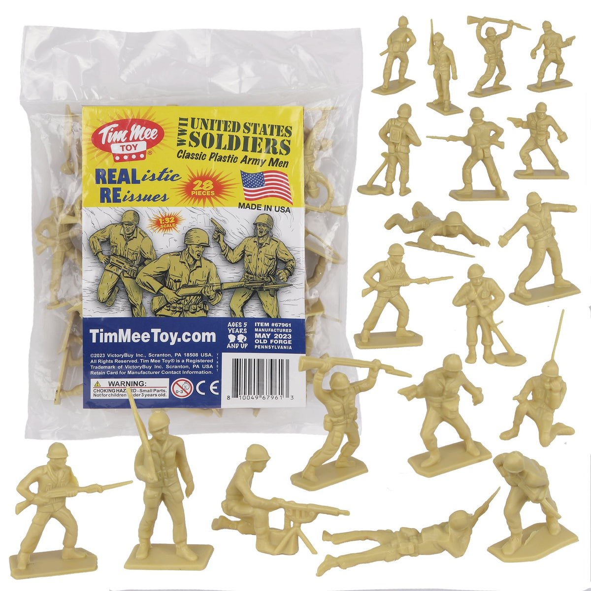 Tim Mee Toy PLASTIC ARMY Men - 28pc Tan WW2 Soldier Figures Made