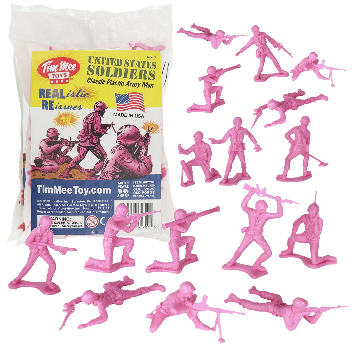 TimMee PLASTIC ARMY Men Pink 48pc Toy Soldier Figures - USA Made