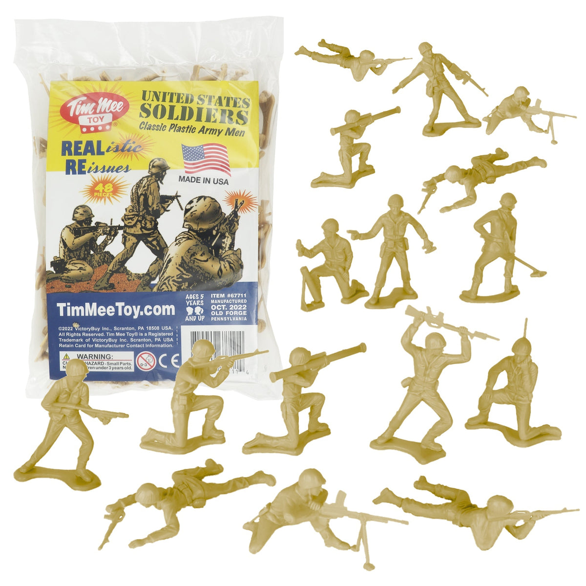 TimMee PLASTIC ARMY Men Tan 48pc Toy Soldier Figures - USA Made
