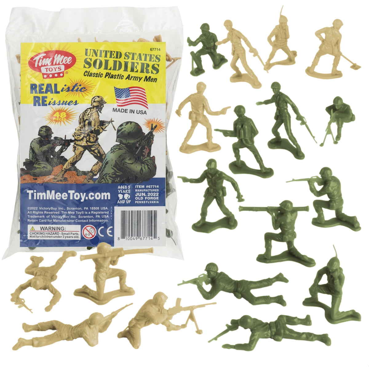 TimMee PLASTIC ARMY Men OD Green Tan 48pc Toy Soldier Figures USA