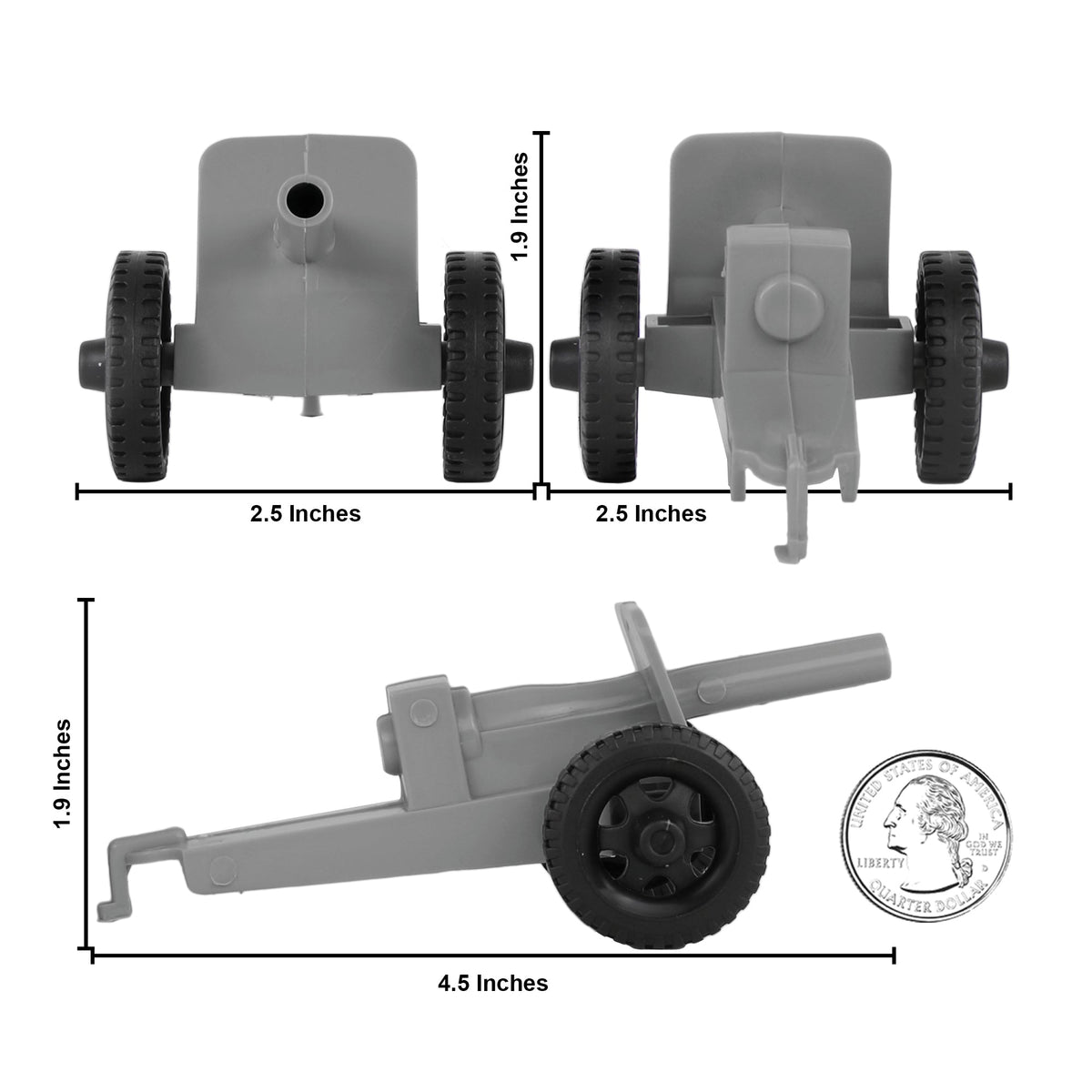 TimMee M3 ARTILLERY - Gray 4pc Plastic Army Men Cannon Playset US