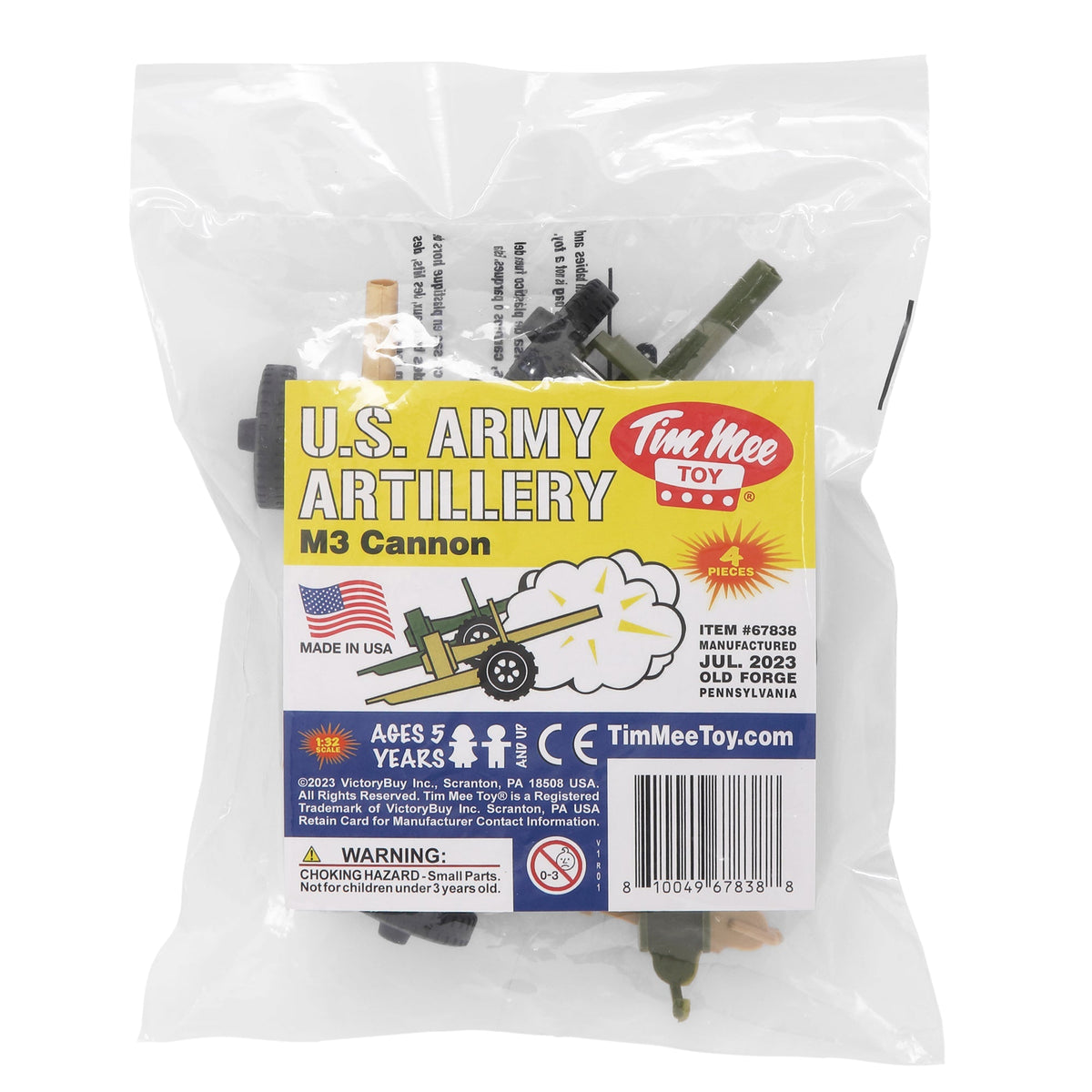 TimMee M3 ARTILLERY OD Green & Tan 4pc Plastic Army Men Cannon