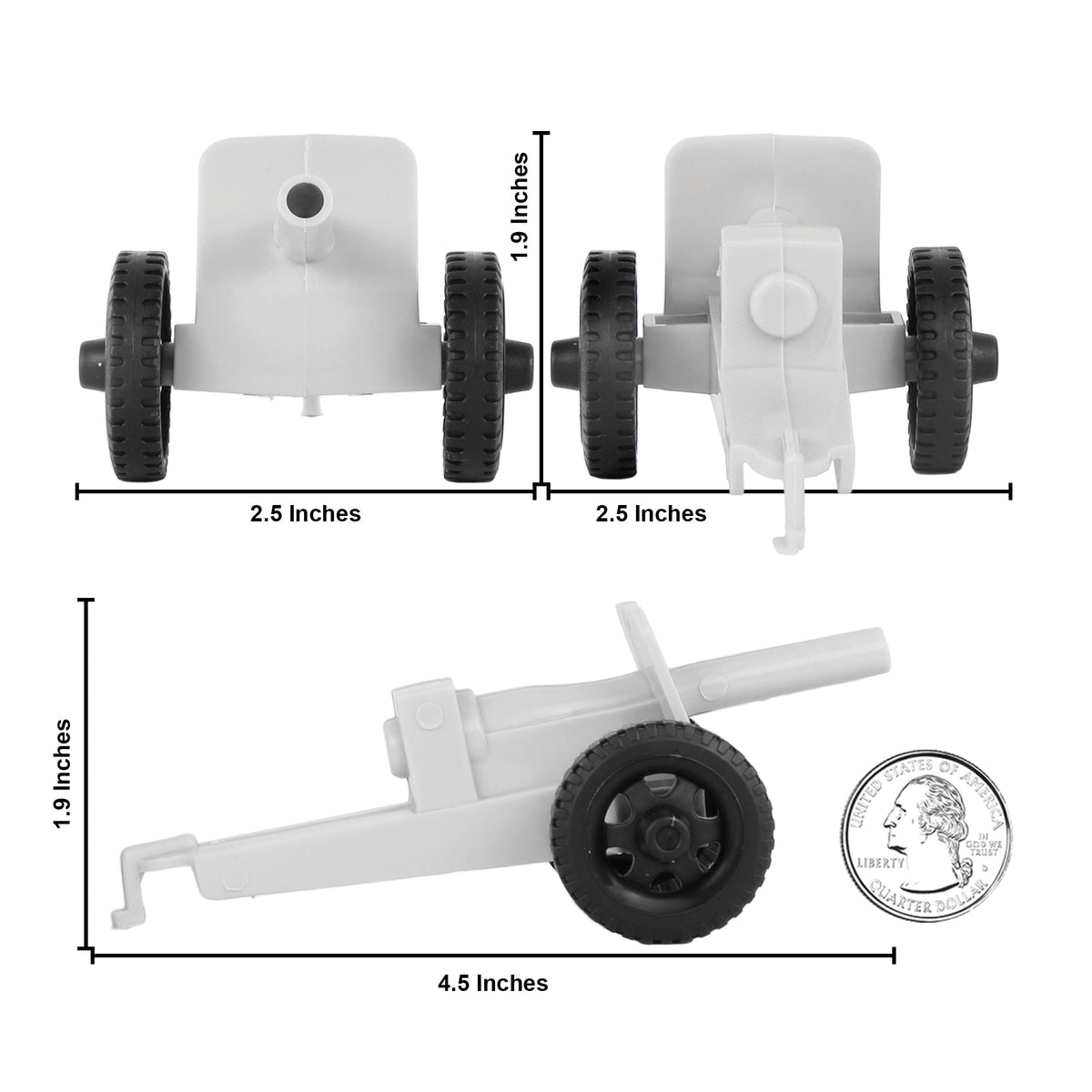TimMee M3 ARTILLERY - White 4pc Plastic Army Men Cannon Playset
