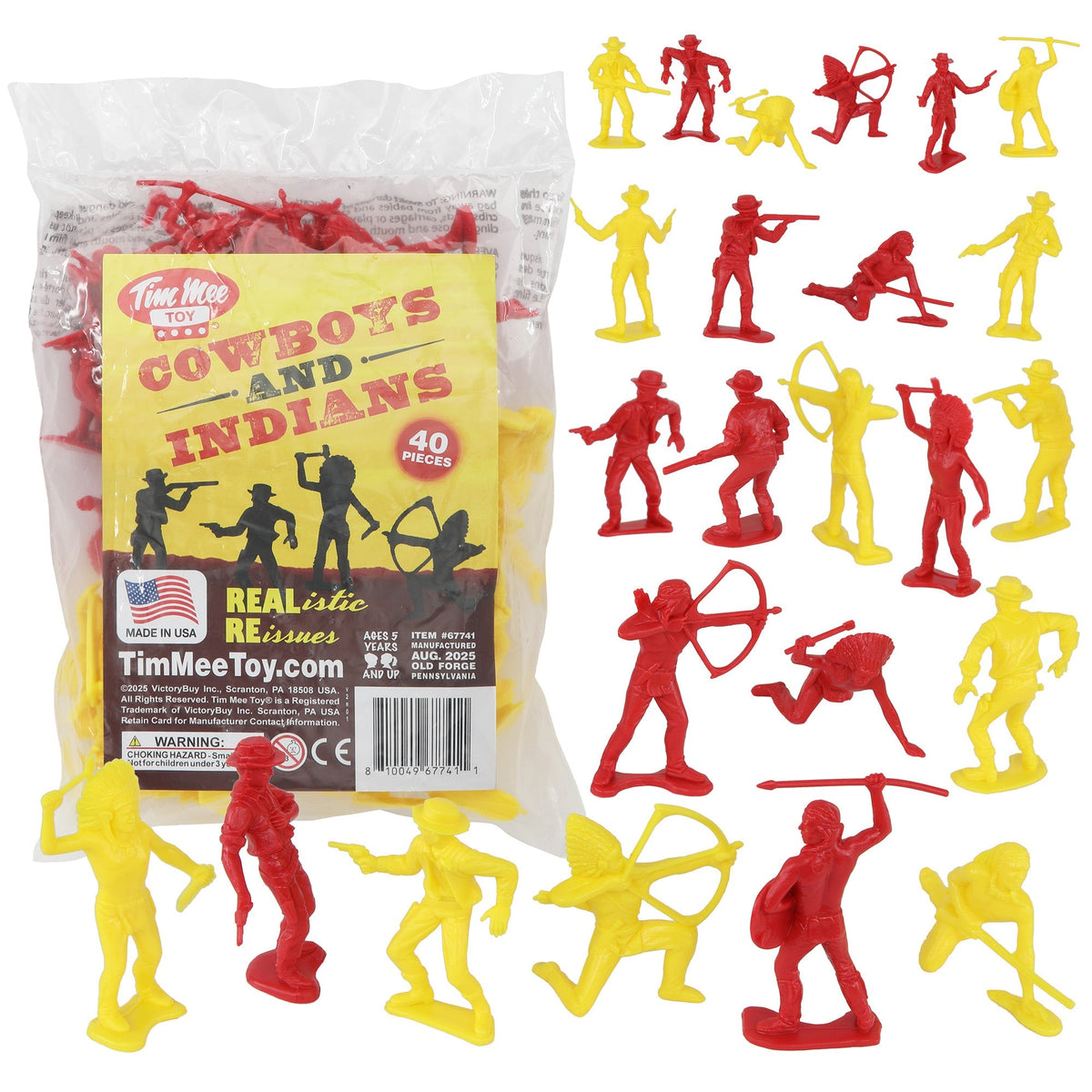 TimMee COWBOYS and INDIANS Plastic Figures 40pc Playset - Made in