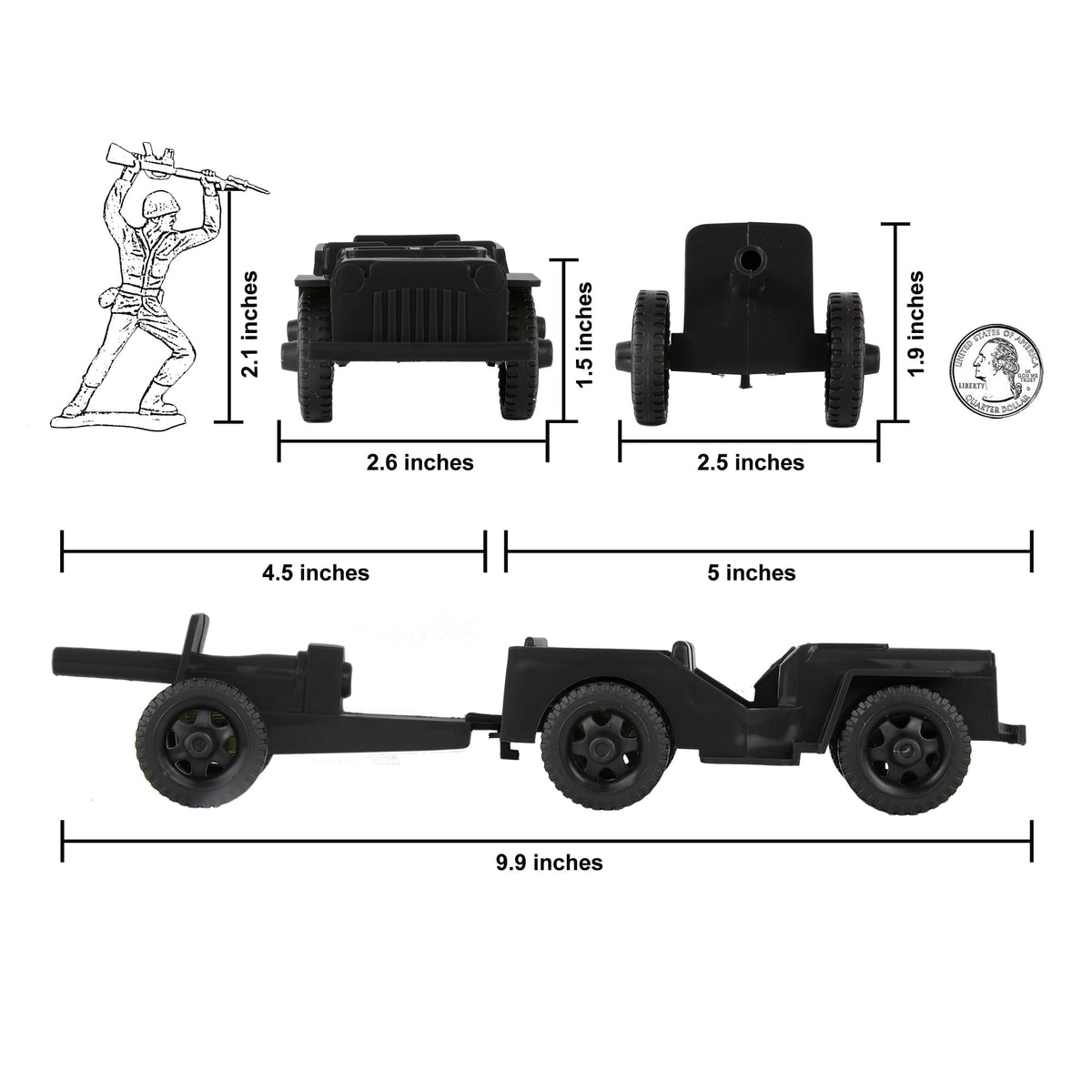 TimMee COMBAT PATROL Willys & Artillery - Black 4pc Playset USA