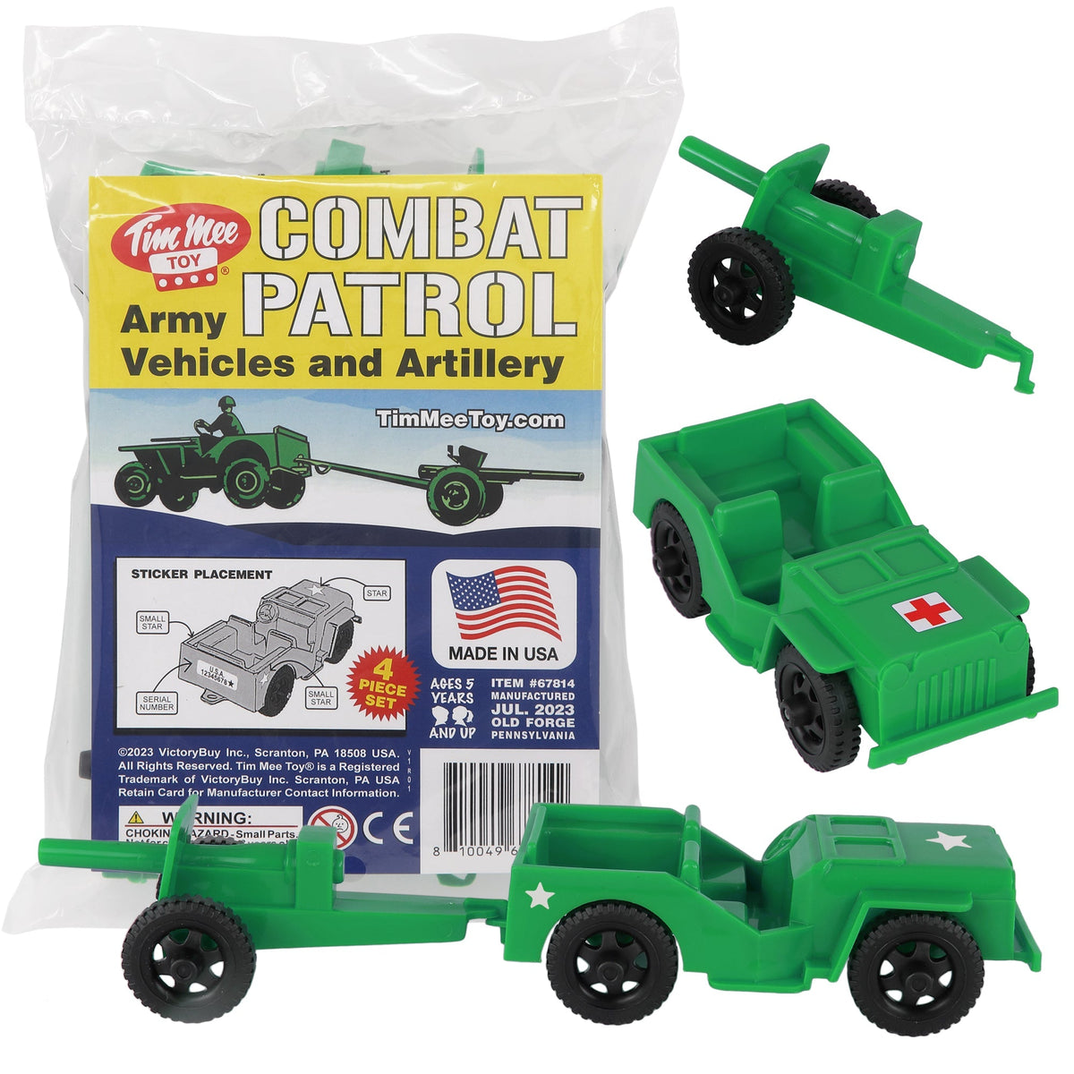 TimMee COMBAT PATROL Willys & Artillery - Green 4pc Playset USA