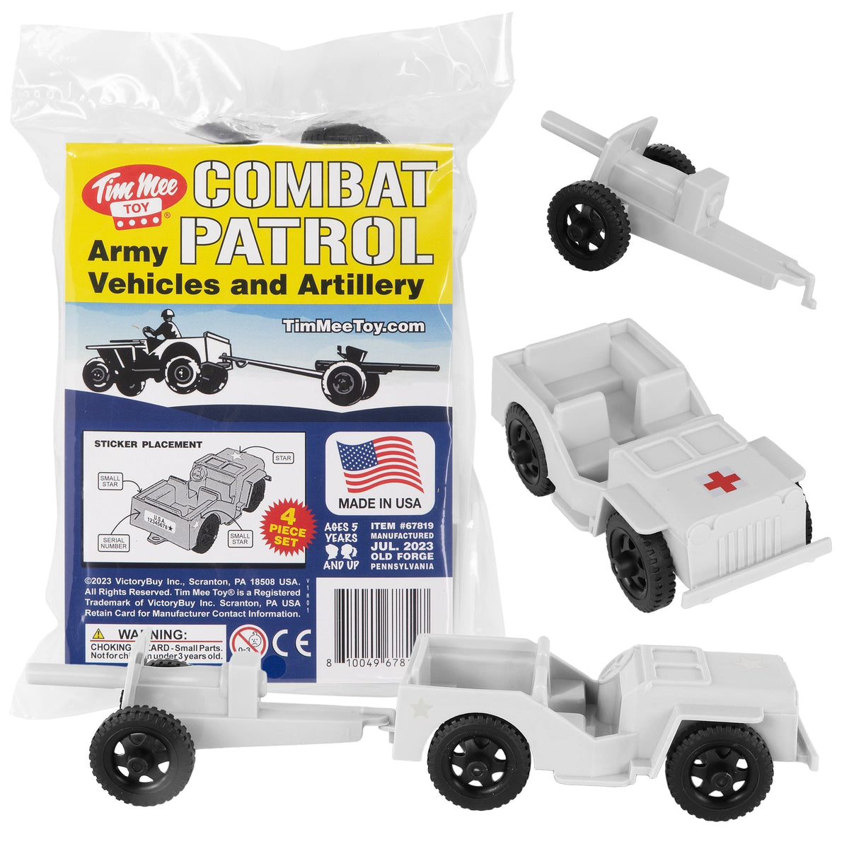TimMee COMBAT PATROL Willys & Artillery - White 4pc Playset USA
