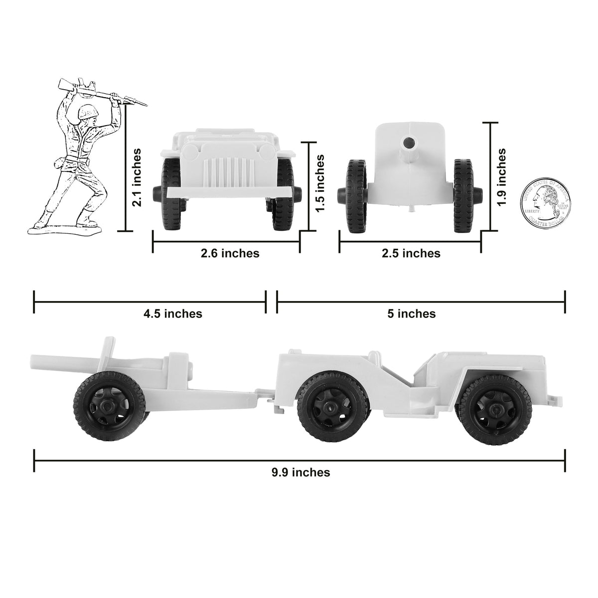 TimMee COMBAT PATROL Willys & Artillery - White 4pc Playset USA