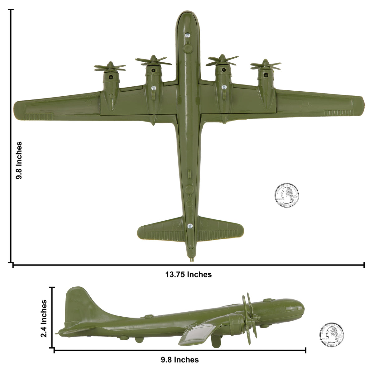 TimMee WW2 B-29 Superfortress Bomber Plane OD Green Plastic