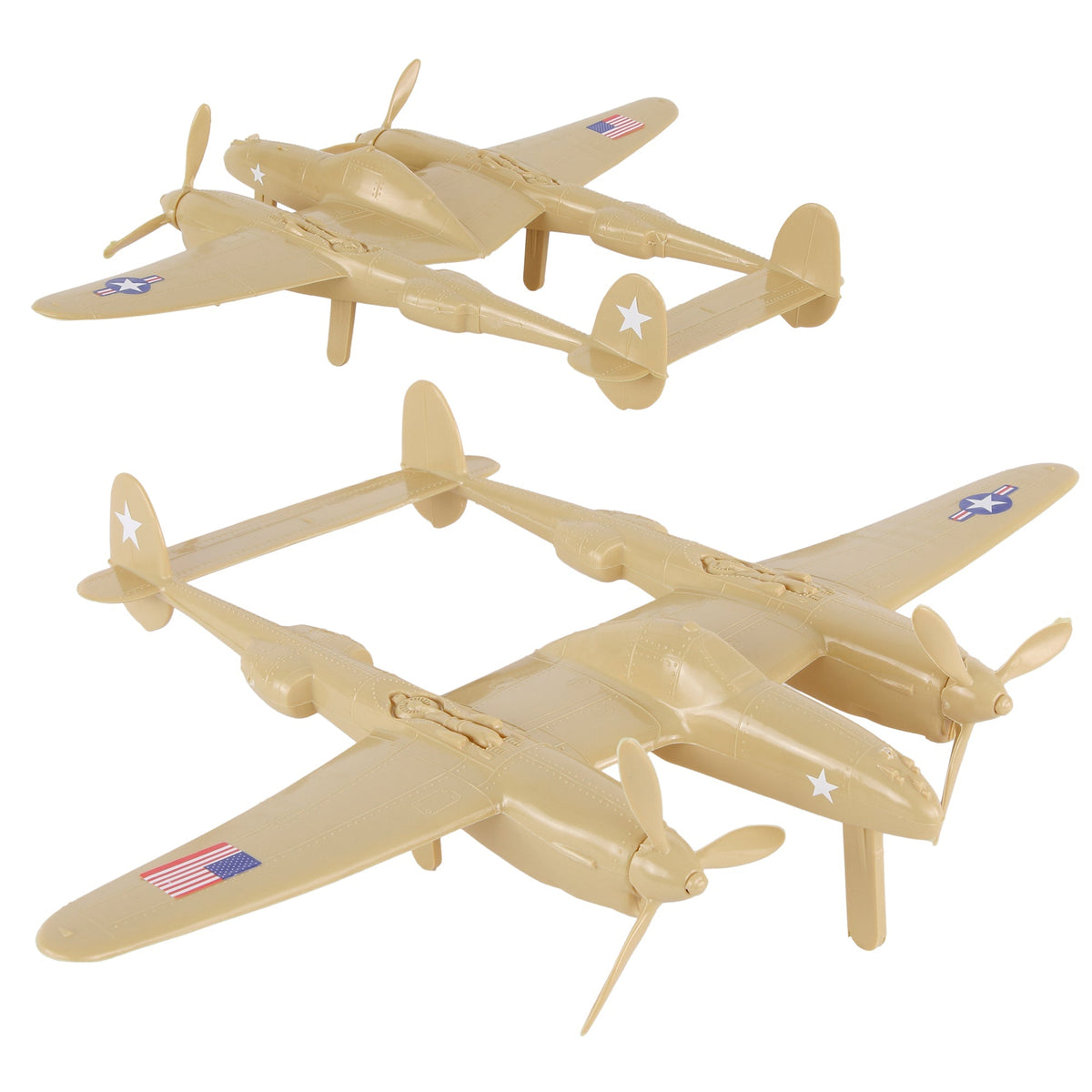 TimMee WW2 P-38 Lightning Fighter Plane - 2pc Tan Plastic Army Men