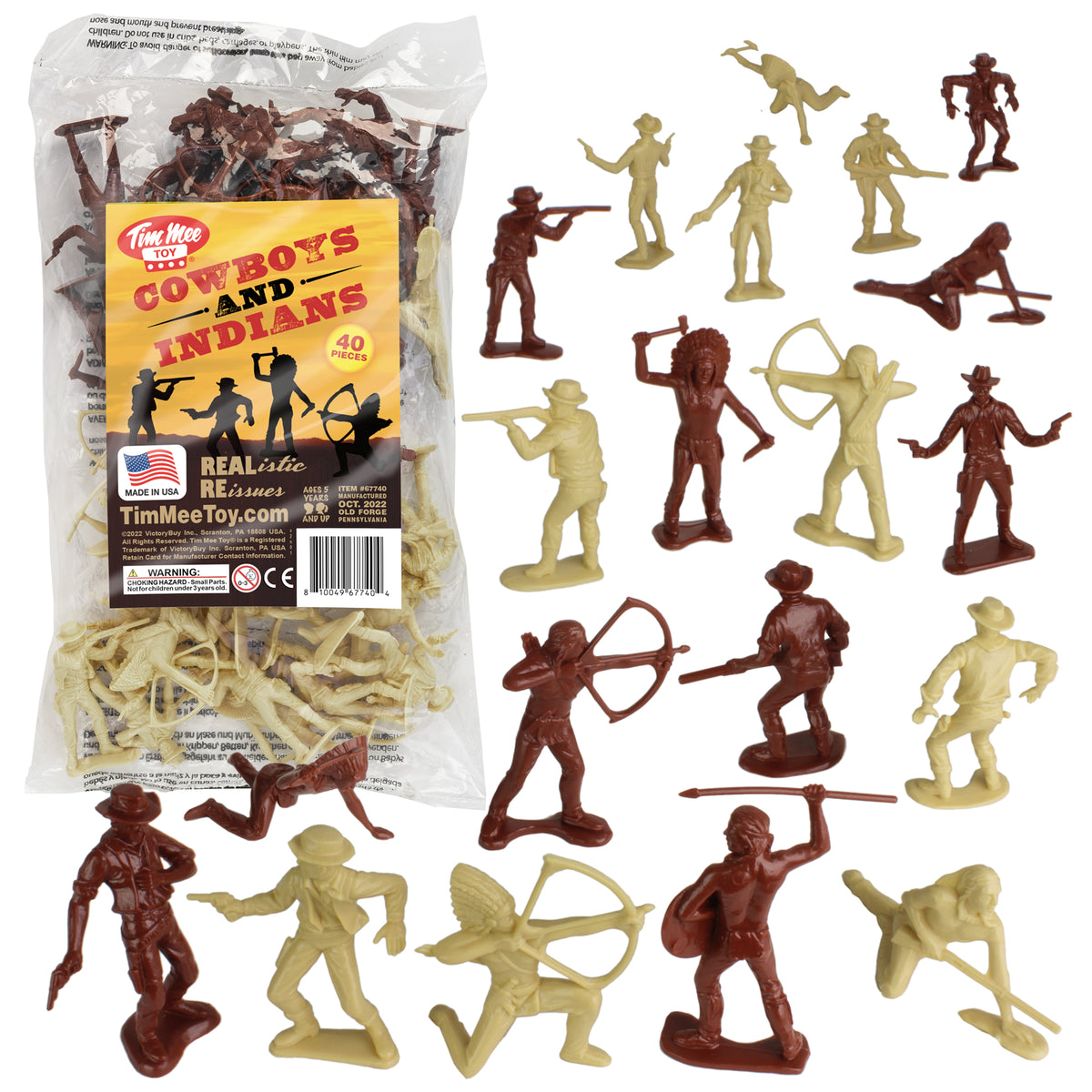TimMee COWBOYS and INDIANS Plastic Figures 40pc Playset Made in