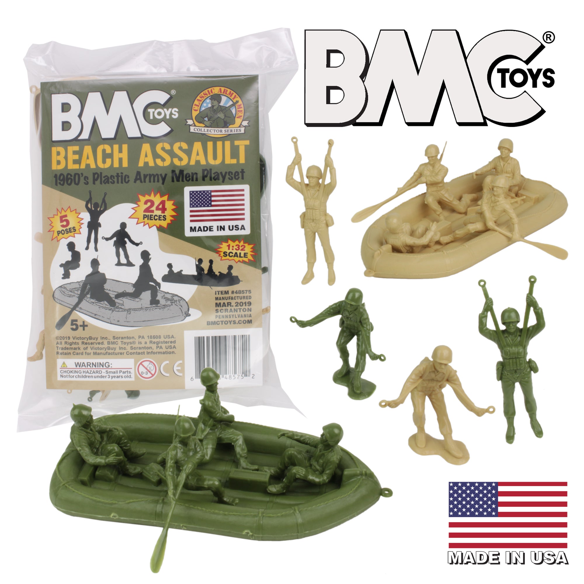 BMC Marx Plastic Army Men BEACH ASSAULT Green Tan WW2 Soldiers US