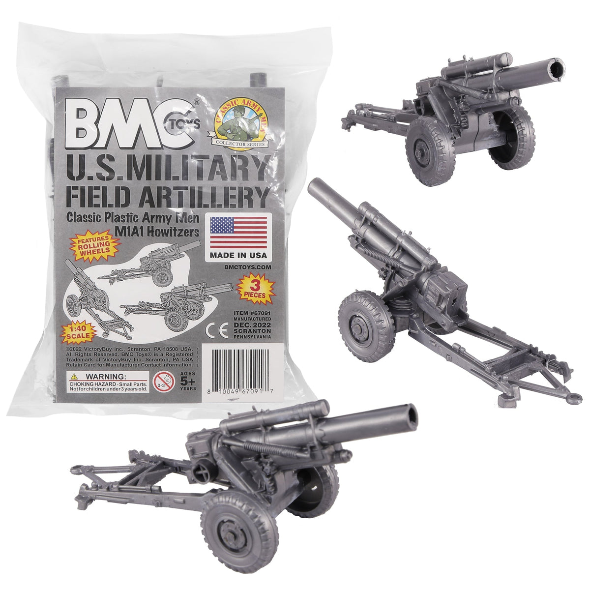 Timmy Toys Army Men Classic Marx US Howitzers - OD Green 3pc Plastic ...