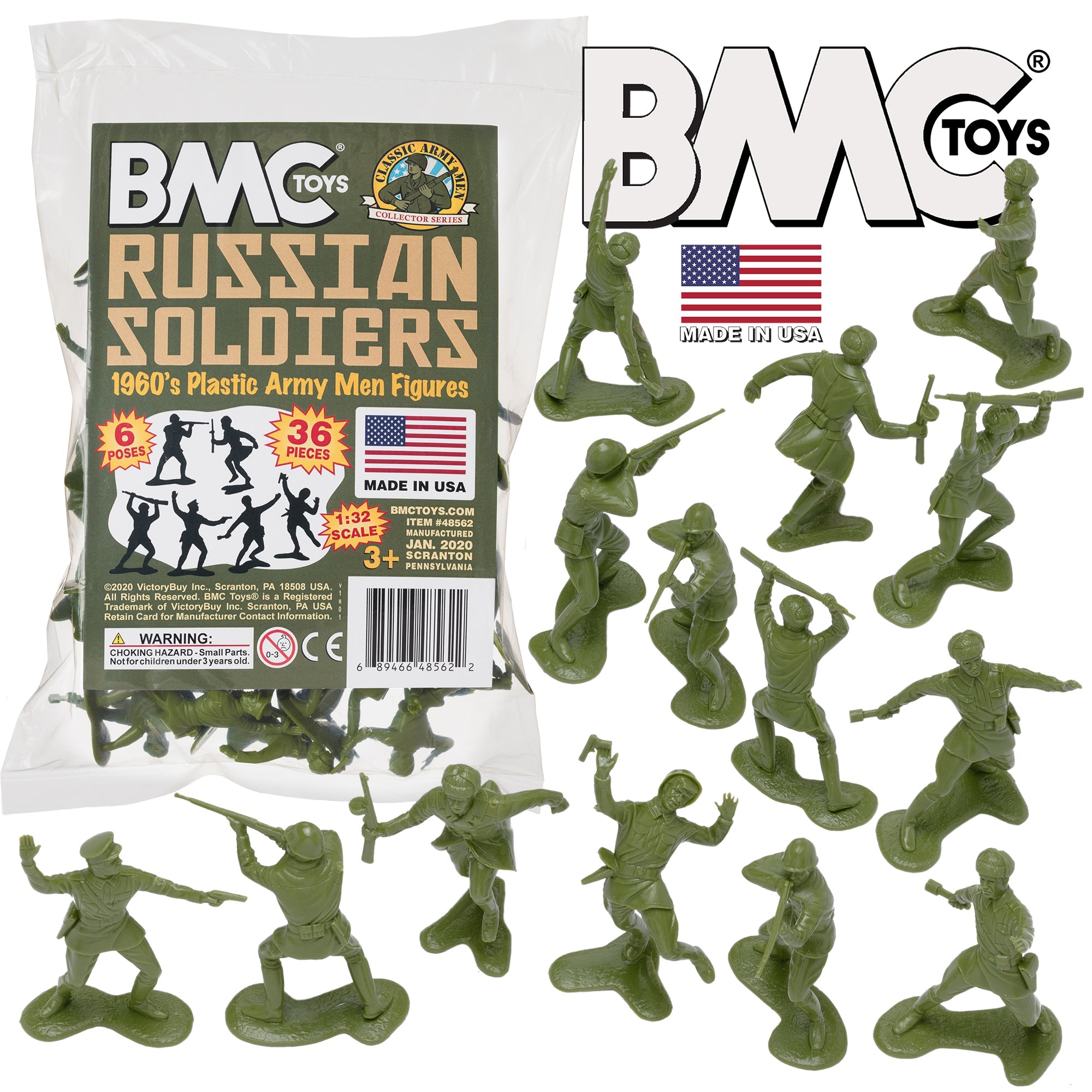 BMC Classic Marx Russian Plastic Army Men Green WW2 Soldier
