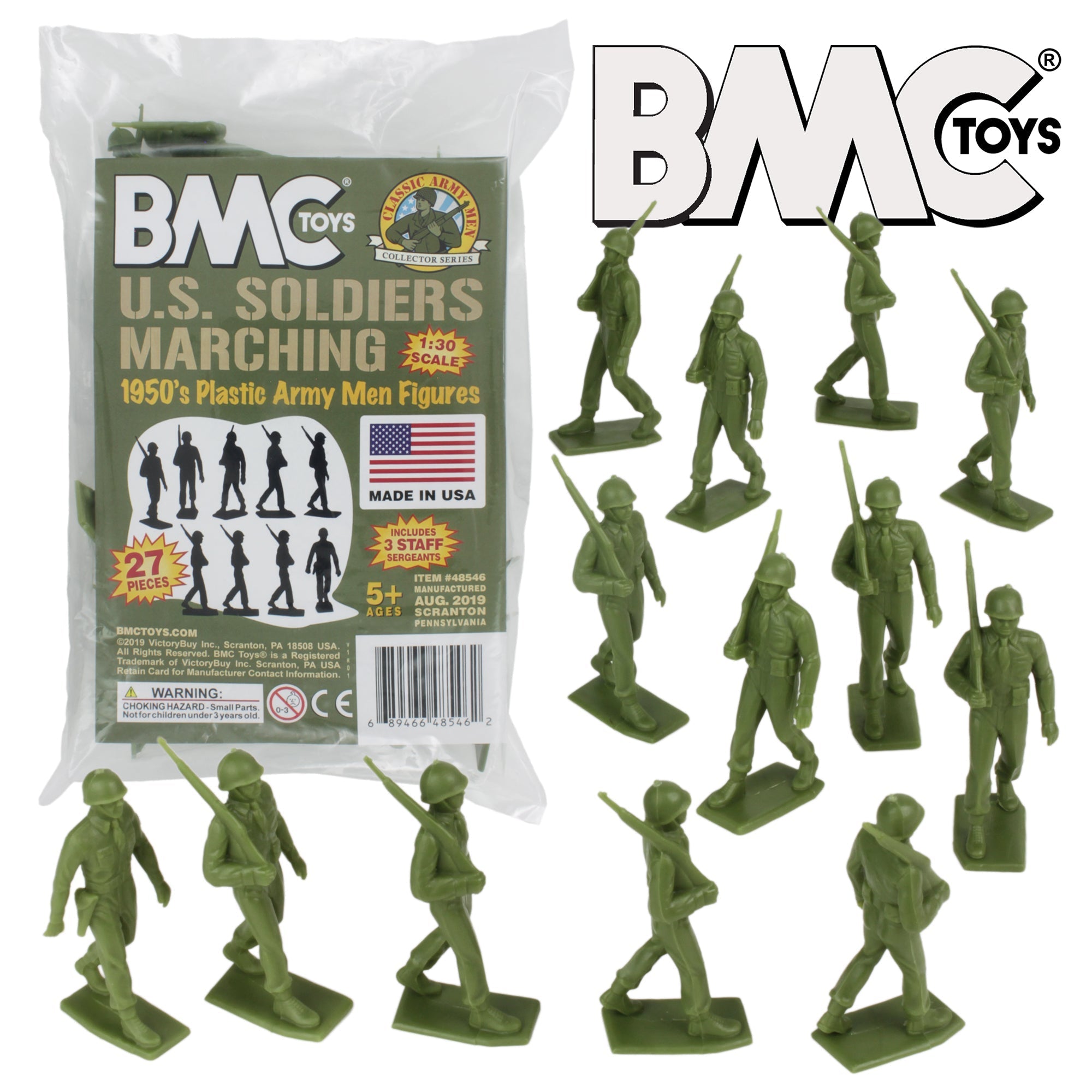50's マーワル社 男像 アンティークUSA Antique オブジェ BMC Marx Plastic Army Men Marching US Soldiers - OD Green 27pc