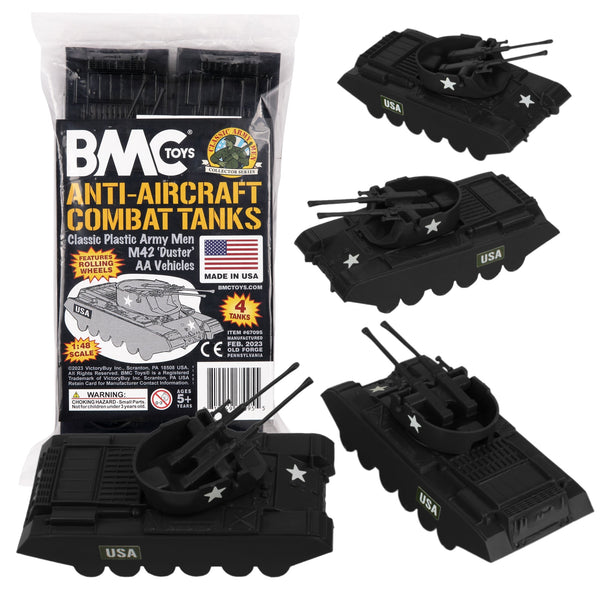 BMC Classic Anti-Aircraft Tanks Black Plastic Army Men Vehicles