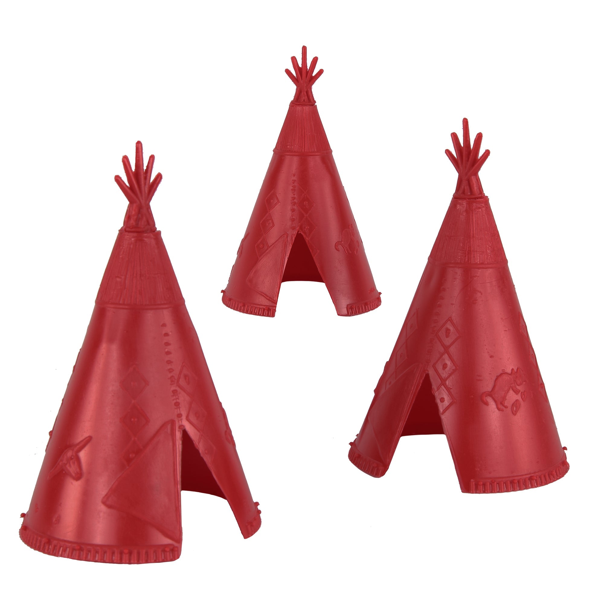 red indian tent BMC Classic Plains Indian Teepees Red 3pc Western Playset Accessories