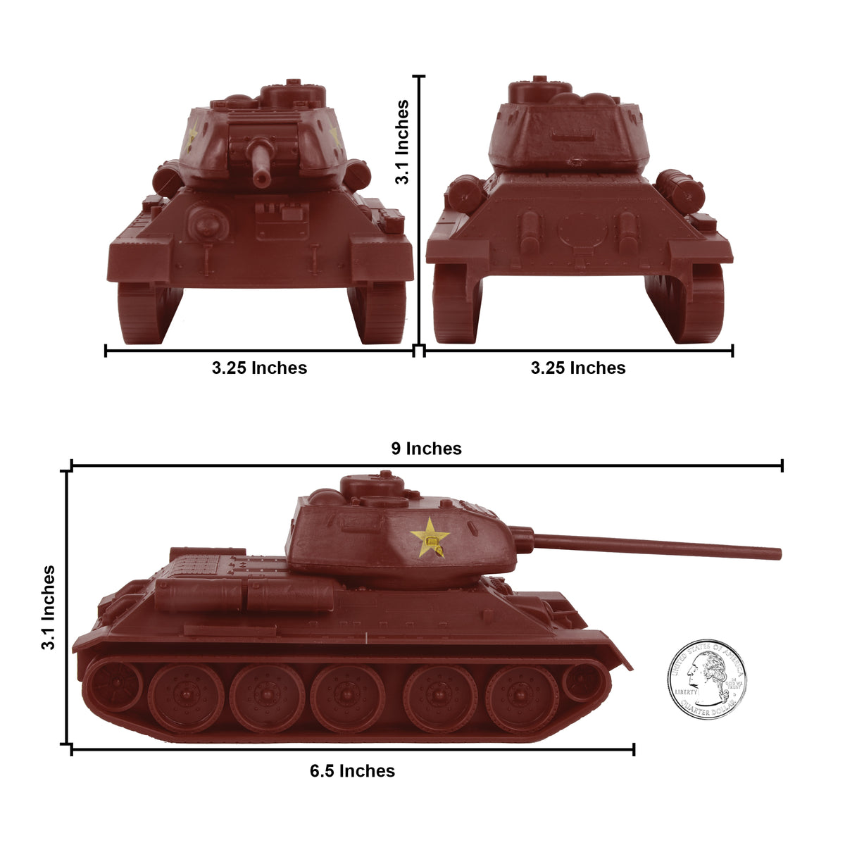 BMC CTS WW2 Soviet T34 Tank Brown Russian T34 Plastic Army Vehicle