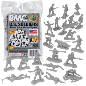 BMC PLASTIC ARMY WOMEN Gray 36pc Female Soldier Figures Made in