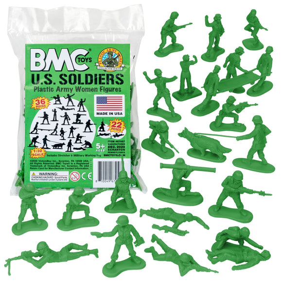 BMC PLASTIC ARMY WOMEN Green 36pc Female Soldier Figures Made in