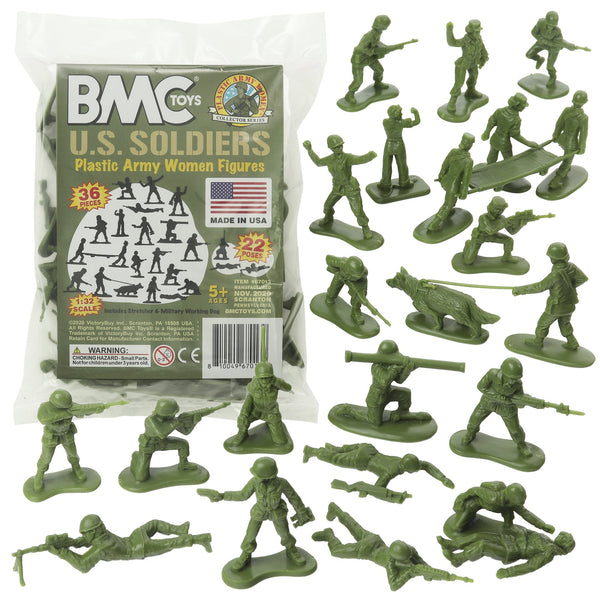 BMC PLASTIC ARMY WOMEN - OD Green 36pc Female Soldier Figures