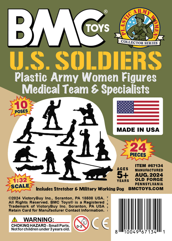 BMC Toys Plastic Army Women Medical Team and Specialists OD Green and Tan Color Insert Art