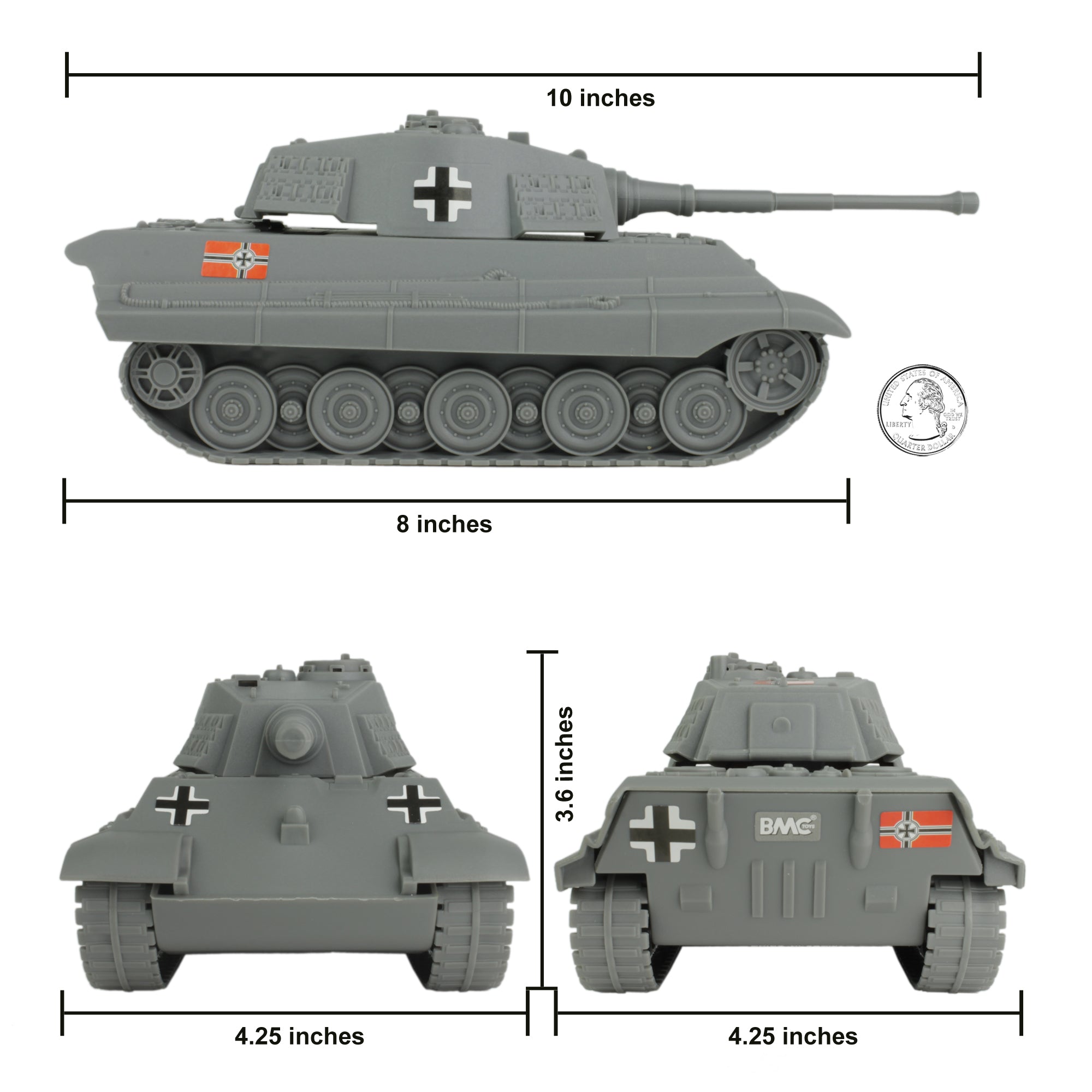 BMC German Army King Tiger Tank Toy Gray 132 for 54mm Army Men