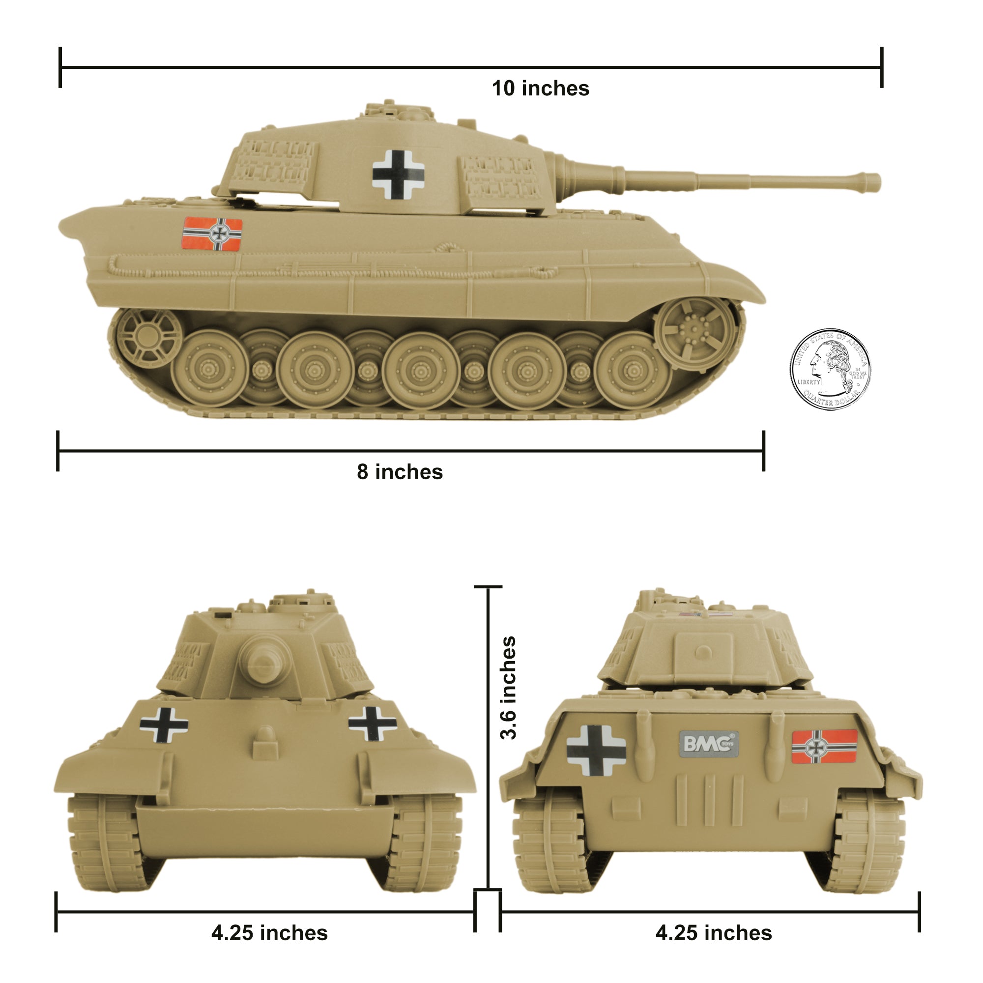 BMC German Army King Tiger Tank Toy Tan 132 for 54mm Army Men