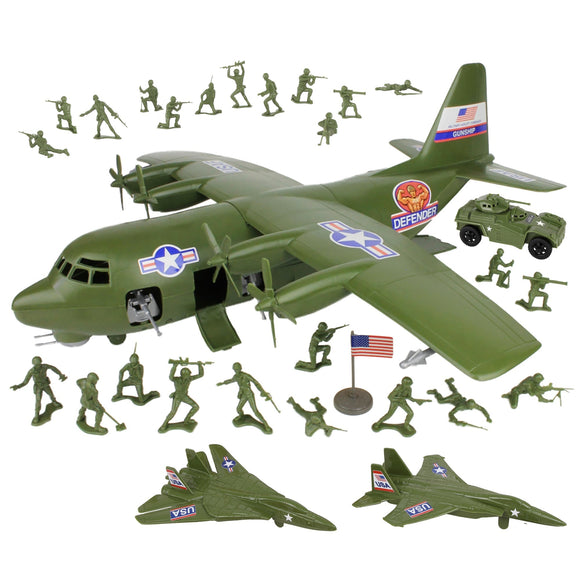 TimMee Plastic Army Men C130 Playset Black 29pc Giant Military