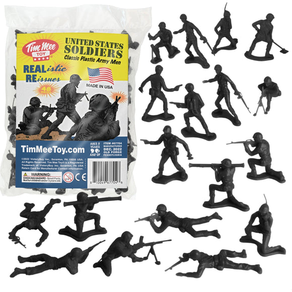 TimMee PLASTIC ARMY Men Black 48pc Toy Soldier Figures - USA Made