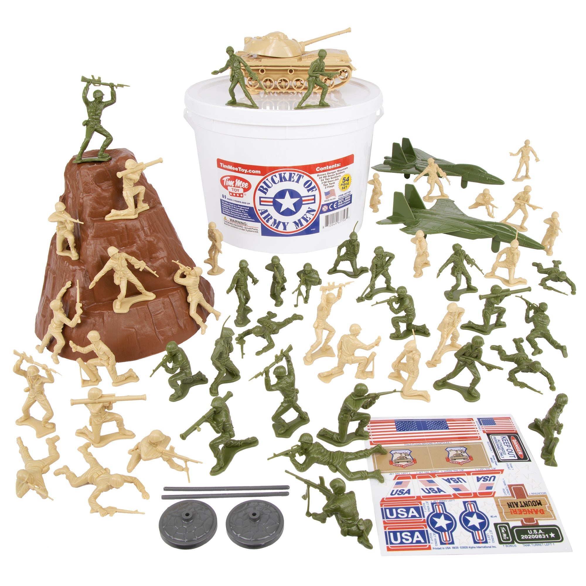 TimMee BUCKET of ARMY Men - Tan vs. OD Green 54pc Soldier Playset