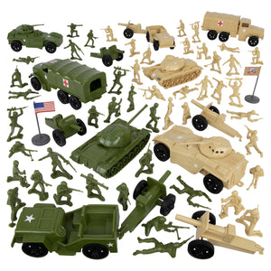 Tim Mee Toy Plastic Army Men Combat Convoy 64 Piece OD Green vs. Tan Playset