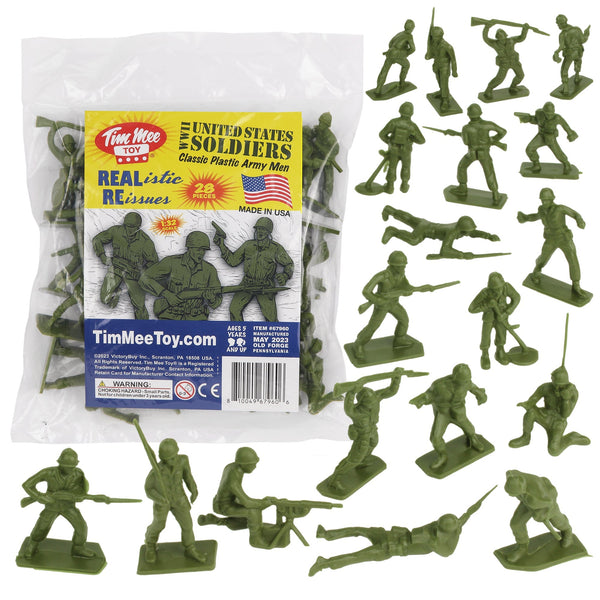 Tim Mee Toy PLASTIC ARMY Men - 28pc OD Green WW2 Soldier Figures