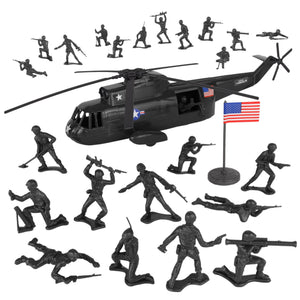 TimMee Plastic Army Men HELICOPTER Playset Black 26pc USA Made